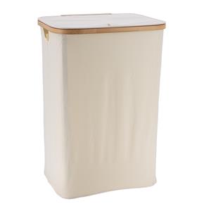 Tendance Wasmand met deksel - bamboe hout - 70 Liter- naturel wit - 60 x x 30 cm - was sorteren -