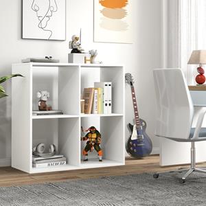 Costway 4-Cubus Plank 2-Niveau Boekenkast Anti-Kantel Kit Vrijstaande Boekenkast Rustieke Stijl Open Display Plank voor Kantoor Woonkamer