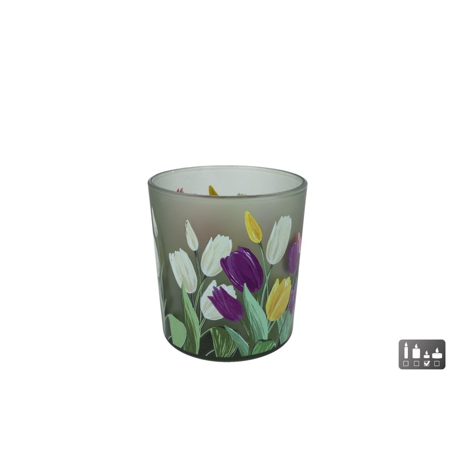 Merkloos Theelicht Tulp S Multicolor Glas 7,5x7,5x8cm