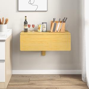 Costway Wandgemonteerde Klaptafel Inklapbare Wandtafel van Grenenhout Ruimtebesparende Wandklaptafel voor Woonkamer Slaapkamer (Natuur)