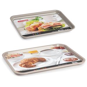 PlasticForte Dienblad/serveerblad set 2x taupe/beige kunststof - x 31 cm/29 x 20 cm -