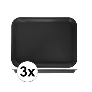 Merkloos 3x Horeca dienblad zwart 35 x 27 cm -
