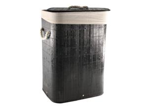 Merkloos Wasmand - bamboe hout - met deksel - zwart - 30 x x 57 cm - verwijderbare waszak -