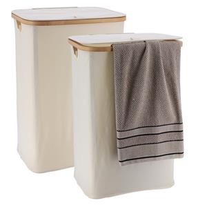 Tendance Wasmand met deksel - 2x - bamboe hout - 70 Liter- naturel wit - 60 x x 30 cm - was sorteren -
