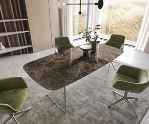 DELIFE Esstisch Edge Boot 200x100 Keramik Laminam Emperador Extra Lucidato Dunkelbraun Gestell Glas
