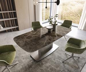 DELIFE Esstisch Edge Boot 200x100 Keramik Laminam Emperador Extra Lucidato Dunkelbraun Wave Edelstahl