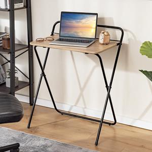 Costway 60 cm Inklapbaar Computerbureau Compact Bureau voor Thuiskantoor met Tablethouder Veelzijdig Bureau Geen Montage Nodig Natuurlijk