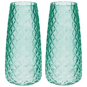 Bellatio Design Bloemenvaas - set van 2x - groen - transparant glas - D10 x H21 cm -