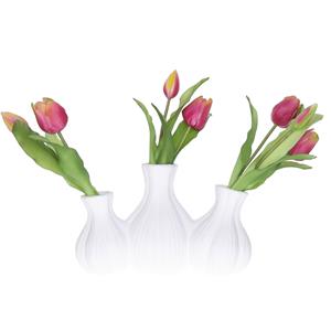 Countryfield geschakelde vaasjes Fabio - 3x stuks - streep dessin - terracotta - wit - 26 x 17 cm -