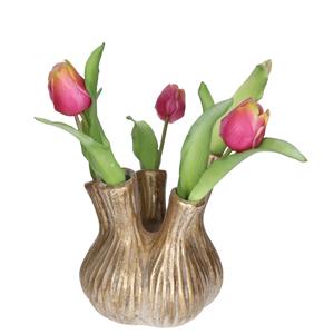 Countryfield Tulpenvaas Fabio - streep dessin - terracotta - goud - 17 x 17 cm -