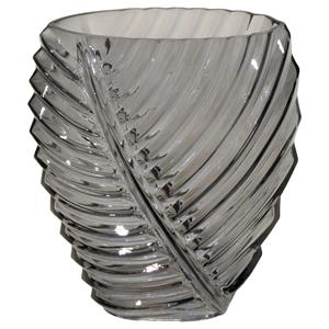 Mega Collections Bloemenvaas Leafy - grijs - glas - blader relief - 11 x 21 cm -