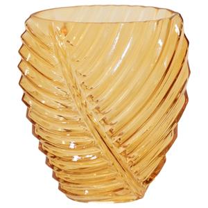 Mega Collections Bloemenvaas Leafy - oranje - glas - blader relief - 11 x 21 cm -