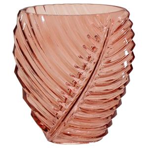 Mega Collections Bloemenvaas Leafy - roze - glas - blader relief - 11 x 21 cm -