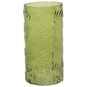 Mega Collections Bloemenvaas Debby - groen - glas - bloem relief - 15 x 30 cm -