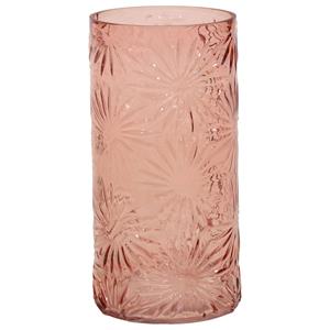 Mega Collections Bloemenvaas Debby - roze - glas - bloem relief - 15 x 30 cm -