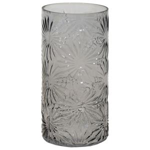 Mega Collections Bloemenvaas Debby - grijs - glas - bloem relief - 15 x 35 cm -