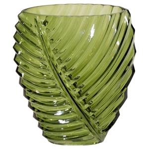 Mega Collections Bloemenvaas Leafy - groen - glas - blader relief - 14 x 25 cm -