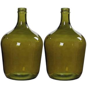 Mica Decorations 2x stuks fles vazen Diego H30 x D18 cm groen gerecycled glas -