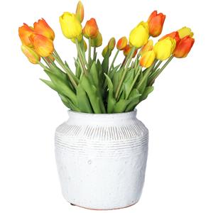 Countryfield Bloemenvaas pot Gayle - wit bewerkt - L22 x B22 x H22 cm - rustiek - decoratie - interi -