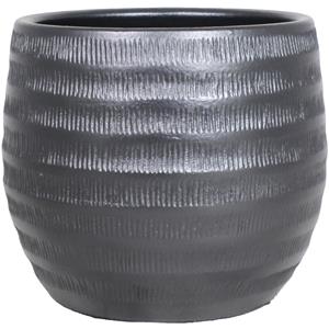 Floran Bloempot - zwart - relief - keramiek - 29 x 26 cm -