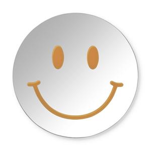 Xenos Spiegel smiley - zilverkleurig/oranje - ø30 cm