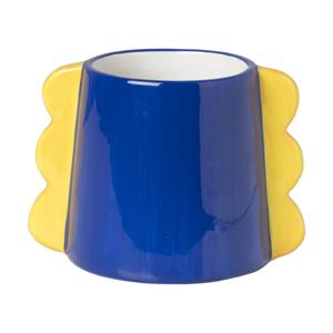 Xenos Bloempot met oortjes - blauw/geel - ø10x14.5 cm