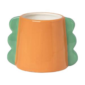 Xenos Bloempot met oortjes - oranje/groen - ø10x14.5 cm
