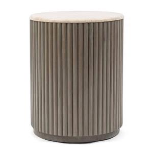 Rivièra Maison Ronde Bijzettafel Villanova Travertin en mangohout, 42cm - Bruin