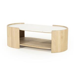 Eleonora Ovale Salontafel Don Marmer en eikenhout, 110 x 60cm - Naturel