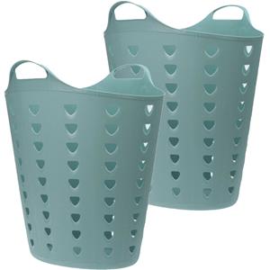 Excellent Houseware Flexibele wasmand - 2x - groen - 60 liter - kunststof - 47 x 50 cm -