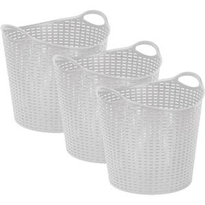 PlasticForte Gevlochten wasmand/opbergmand - 3x - flexibel - ivoor wit - 27 liter - rond - kunststof -