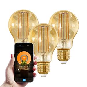 HOFTRONIC SMART Set van 3 Smart E27 LED Filament Lamp - 7 Watt 806 lumen - A60 Amberkleurig glas - 1800-3000K Dimbaar