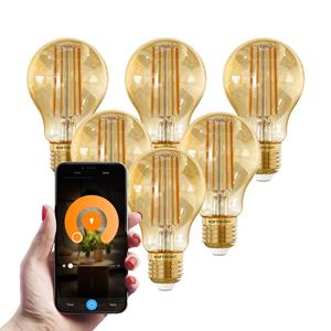 HOFTRONIC SMART Set van 6 Smart E27 LED Filament Lamp - 7 Watt 806 lumen - A60 Amberkleurig glas - 1800-3000K Dimbaar