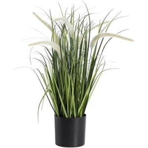 Leen Bakker Kunstplant Siergras met pluim in pot - groen/zwart - 60 cm
