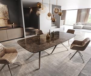 DELIFE Esstisch Edge Boot 240x120 Keramik Laminam Emperador Extra Lucidato Dunkelbraun Estelar rund Edelstahl