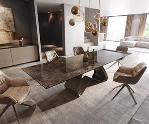 DELIFE Esstisch Edge 200-300x100 Keramik Laminam Emperador Extra Lucidato Dunkelbraun W-Gestell Effektfinish Titan ausziehbar
