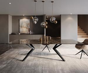 DELIFE Esstisch Edge 300x100 Keramik Laminam Emperador Extra Lucidato Dunkelbraun Zenthara kantig Metall Schwarz