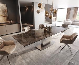 DELIFE Esstisch Edge 200-300x100 Keramik Laminam Emperador Extra Lucidato Dunkelbraun Wave Edelstahl ausziehbar