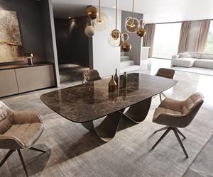 DELIFE Esstisch Edge Boot 240x120 Keramik Laminam Emperador Extra Lucidato Dunkelbraun Infinity Metall Effektfinish Titan