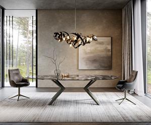 DELIFE Esstisch Edge Oval 280x130 Keramik Iris FMG Agatablack Zenthara kantig Metall Effektfinish Titan