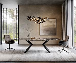 DELIFE Esstisch Edge Oval 280x130 Keramik Iris FMG Agatablack Zenthara kantig Metall Schwarz
