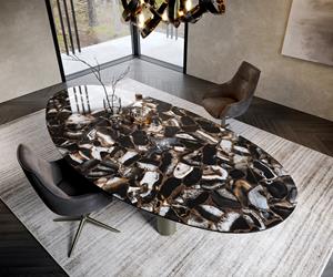 DELIFE Esstisch Edge Oval 280x130 Keramik Iris FMG Agatablack Troa Metall Effektfinish Titan