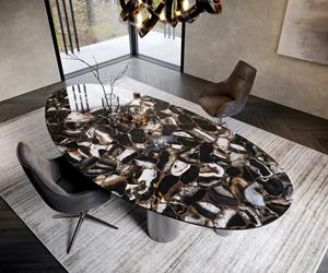 DELIFE Esstisch Edge Oval 280x130 Keramik Iris FMG Agatablack Pilier Edelstahl Graphit