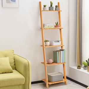 Costway Ladderrek van Bamboe Boekenkast 5 Niveaus Smal voor Thuiskantoor Woonkamer 43 x 35 x 165 cm