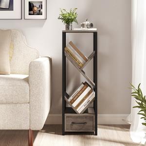 Costway Boekenkast in Boomvorm 4 Niveaus Staand Rek met Lade en Metalen Frame CD- en DVD-Plank Kantoorrek Opbergrek voor Woonkamer Slaapkamer