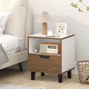 Costway Nachtkastje in Mid-Century Modern Design met Lade Open Opbergplank Minimalistische Vierkante Bijzettafel voor Slaapkamer Kantoor