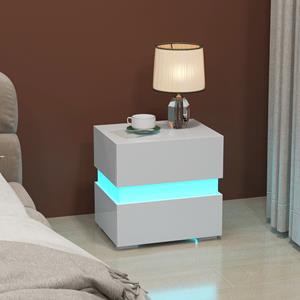 Costway Set van 2 Nachtkastjes met LED 2 op Afstand Bedienbare Verlichte Nachtkastjes 22 Standen 5 Helderheidsniveaus 45x35x45cm