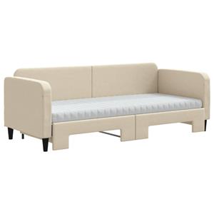 VidaXL Slaapbank met onderschuifbed en matrassen 80x200 cm stof crème