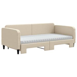 VidaXL Slaapbank met onderschuifbed en matrassen 100x200 cm stof crème