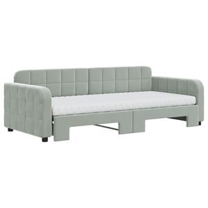 VidaXL Slaapbank onderschuifbed matrassen 90x200 cm fluweel lichtgrijs